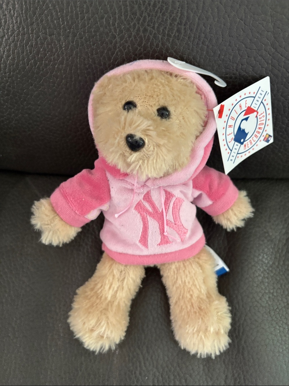 NY Yankees forever collectibles stuffed bear in pink sweatshirt